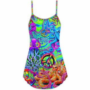 Hippie Funny Octopus Colorful Tie Dye - V-neck Sleeveless Cami Dress - Owl Ohh - Owl Ohh