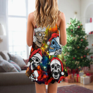 Christmas Love Skull With Santa Hat - V-neck Sleeveless Cami Dress - Owl Ohh - Owl Ohh