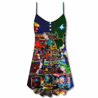 Train Vintage Merry Christmas Vibe - V-neck Sleeveless Cami Dress - Owl Ohh - Owl Ohh