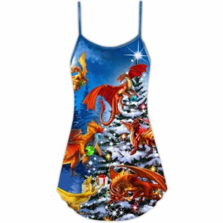 Christmas Dragon Family In Love Light Art Style - V-neck Sleeveless Cami Dress - Owl Ohh - Owl Ohh