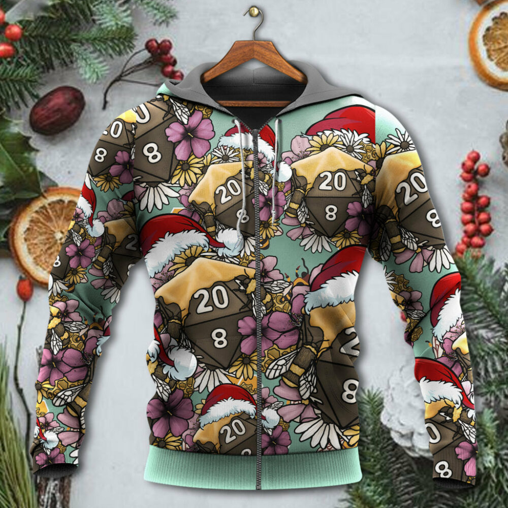 Christmas Honey Bee Dice D20 Christmas Vibe - Hoodie - Owl Ohh - Owl Ohh