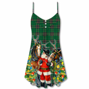 Santa Cowboy Christmas Green Style - V-neck Sleeveless Cami Dress - Owl Ohh - Owl Ohh