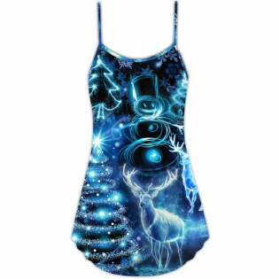 Christmas Deer Snowman Tree Glow Light Style - V-neck Sleeveless Cami Dress - Owl Ohh - Owl Ohh