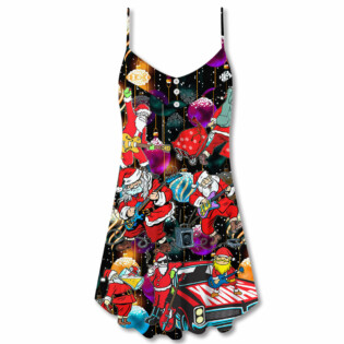 Christmas Guitar Music And Santa Merry Very Xmas - V-neck Sleeveless Cami Dress - Owl Ohh - Owl Ohh