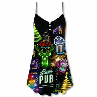 Beer Christmas Neon Art Drinking - V-neck Sleeveless Cami Dress - Owl Ohh - Owl Ohh