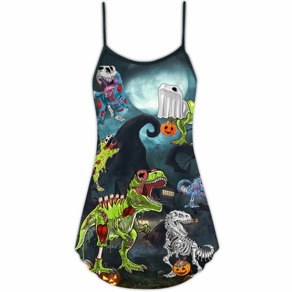 Halloween Zombie Saurus Scary - V-neck Sleeveless Cami Dress - Owl Ohh - Owl Ohh
