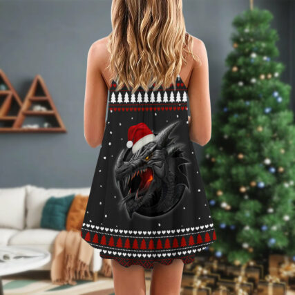 Christmas Dragon Merry Christmas Stronger - V-neck Sleeveless Cami Dress - Owl Ohh - Owl Ohh