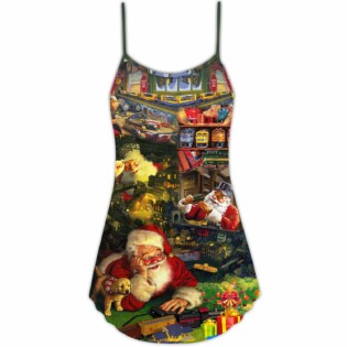 Christmas Merry Xmas Santa Toys Train Factory - V-neck Sleeveless Cami Dress - Owl Ohh - Owl Ohh