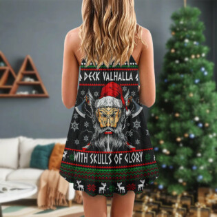 Christmas Deck Valhalla With Skull Of Glory - V-neck Sleeveless Cami Dress - Owl Ohh - Owl Ohh