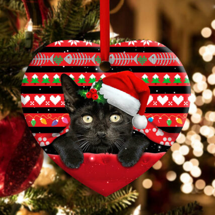 Christmas Black Cat Funny Xmas Decor Tree Hanging - Heart Ornament - Owl Ohh - Owl Ohh