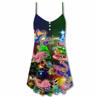Flamingo Running Christmas Neon Art - V-neck Sleeveless Cami Dress - Owl Ohh - Owl Ohh