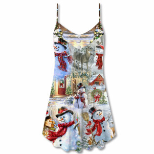 Christmas Snowman Merry Xmas - V-neck Sleeveless Cami Dress - Owl Ohh - Owl Ohh