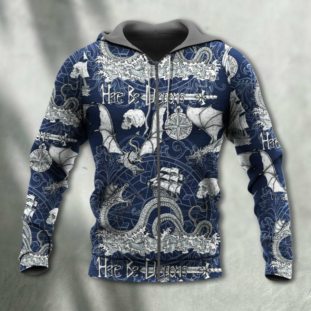 Dragon With Skull Old Ship Sea Life - Hoodie - Owl Ohh - Owl Ohh