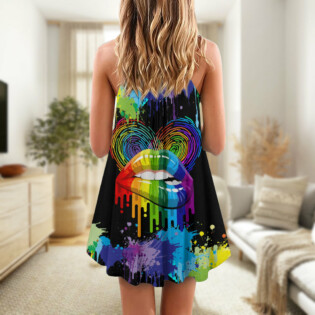 LGBT Lips The Color Of Happiness - V-neck Sleeveless Cami Dress - Owl Ohh - Owl Ohh