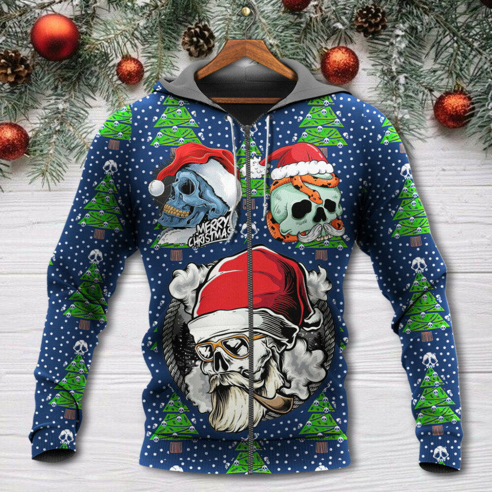 Christmas Skull With Santa Hat Merry Christmas Snow - Hoodie - Owl Ohh - Owl Ohh