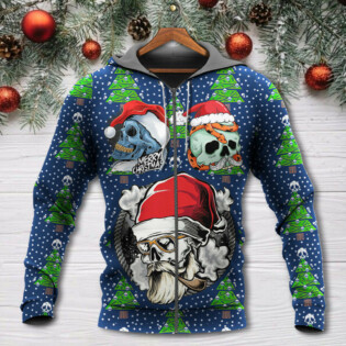 Christmas Skull With Santa Hat Merry Christmas Snow - Hoodie - Owl Ohh - Owl Ohh
