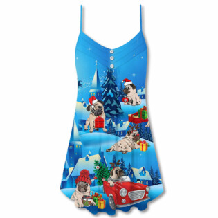 Pug Lovely Santa Merry Christmas Snow - V-neck Sleeveless Cami Dress - Owl Ohh - Owl Ohh