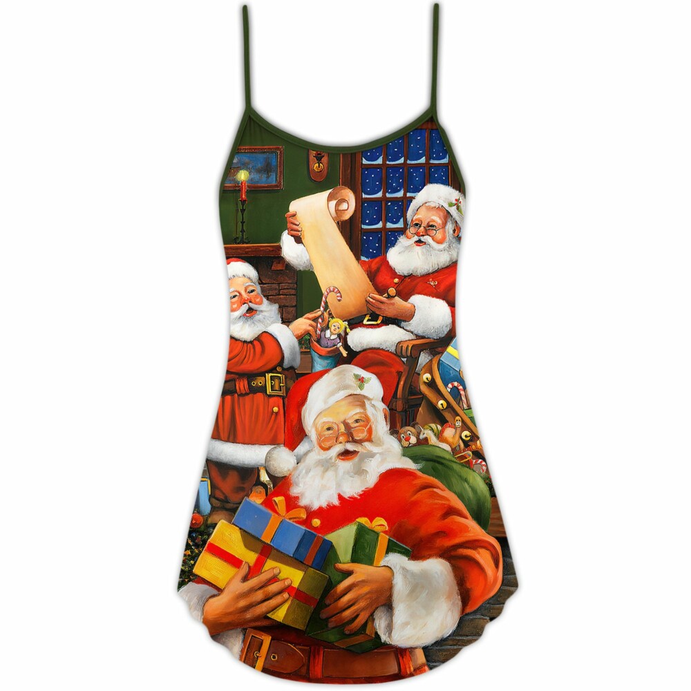 Christmas Santa Claus Gift For Xmas Art Style - V-neck Sleeveless Cami Dress - Owl Ohh - Owl Ohh
