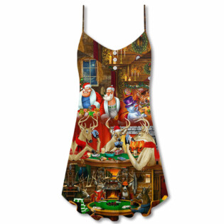 Gambling Poker Santa And Friends Merry Christmas Snow - V-neck Sleeveless Cami Dress - Owl Ohh - Owl Ohh