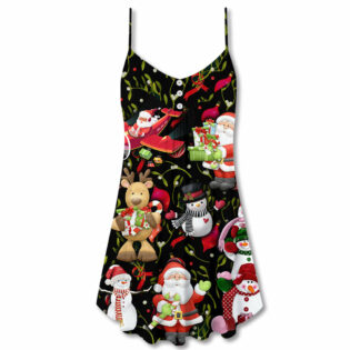 Christmas Joyful Santa Snowman Merry Xmas - V-neck Sleeveless Cami Dress - Owl Ohh - Owl Ohh