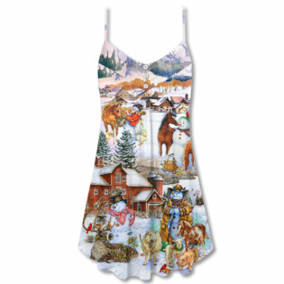 Christmas Love Horse And Farm - V-neck Sleeveless Cami Dress - Owl Ohh - Owl Ohh