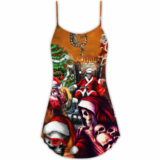 Skull Santa Claus Merry Christmas - V-neck Sleeveless Cami Dress - Owl Ohh - Owl Ohh