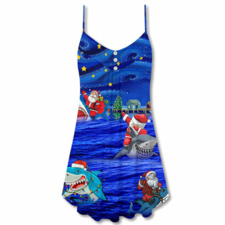Shark And Santa Funny Merry Christmas - V-neck Sleeveless Cami Dress - Owl Ohh - Owl Ohh