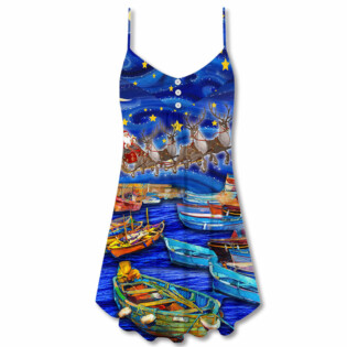 Boat Santa Merry Christmas Snow - V-neck Sleeveless Cami Dress - Owl Ohh - Owl Ohh