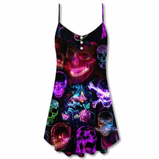 Skull Neon Art Happy Holiday - V-neck Sleeveless Cami Dress - Owl Ohh - Owl Ohh