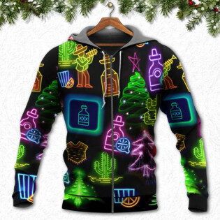 Wine Tequila Christmas Neon Art Drinking - Hoodie - Owl Ohh - Owl Ohh