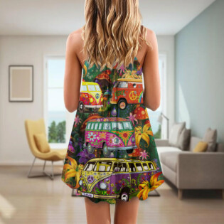 Hippie Bus Peace Life Colorful Style - V-neck Sleeveless Cami Dress - Owl Ohh - Owl Ohh