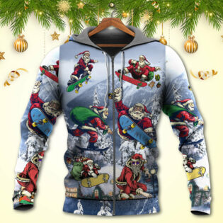 Christmas Santa Claus Skateboarding Snow Mountain Gift Light Art Style - Hoodie - Owl Ohh - Owl Ohh