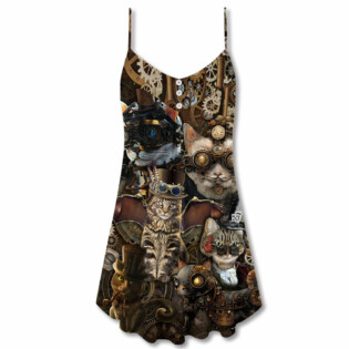 Cat Steampunk We're All Mad Here - V-neck Sleeveless Cami Dress - Owl Ohh - Owl Ohh