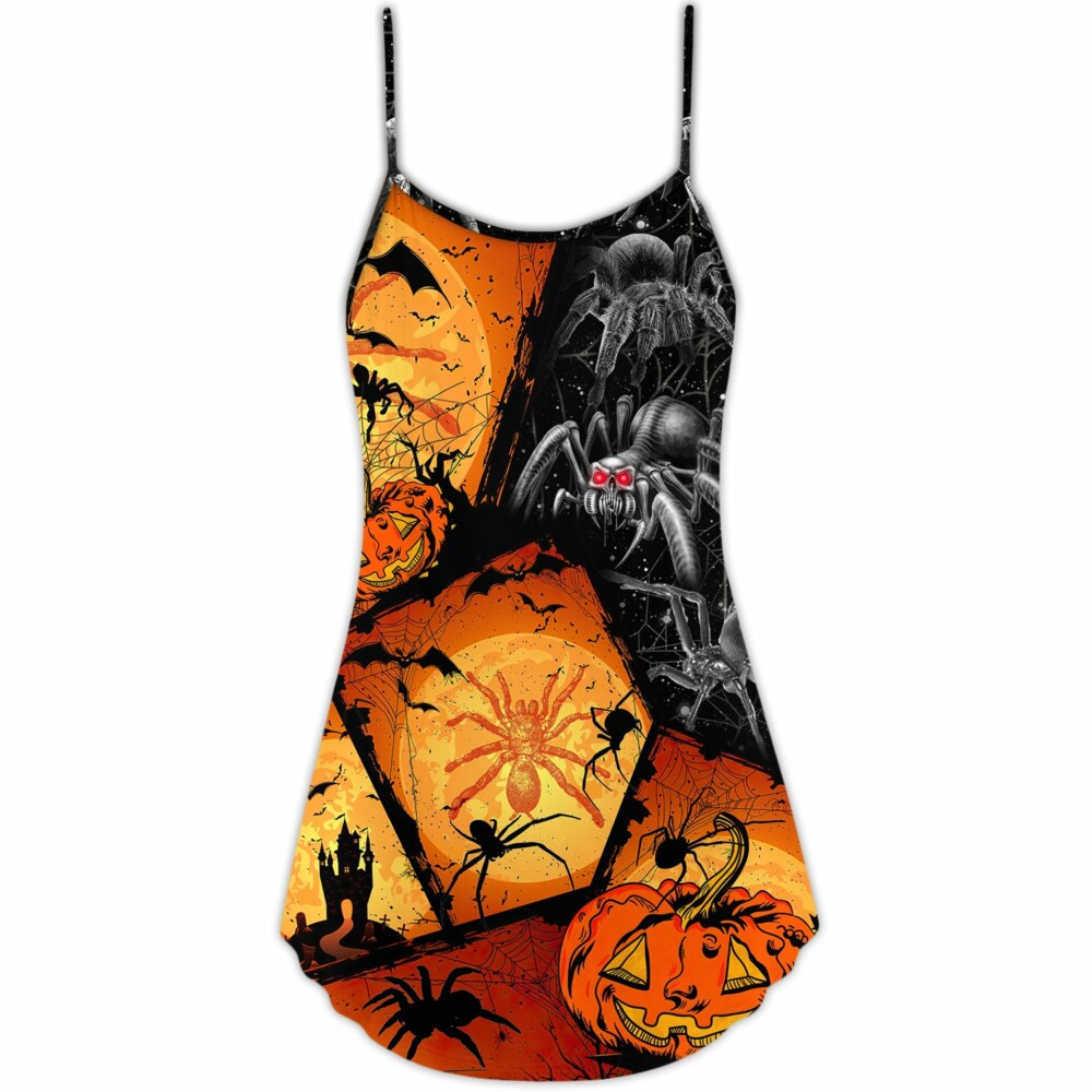 Halloween Spider Pumpkin Scary - V-neck Sleeveless Cami Dress - Owl Ohh - Owl Ohh
