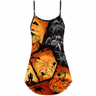 Halloween Spider Pumpkin Scary - V-neck Sleeveless Cami Dress - Owl Ohh - Owl Ohh