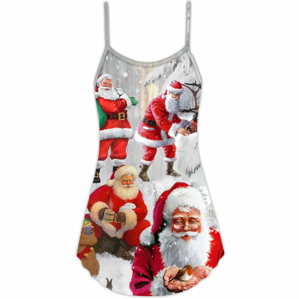 Christmas Santa Claus Story Funny Art Style - V-neck Sleeveless Cami Dress - Owl Ohh - Owl Ohh
