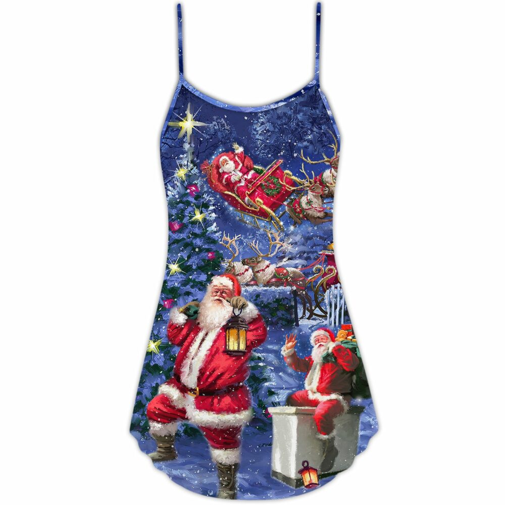 Christmas Santa Claus Chilling Happy Xmas Light Art Style - V-neck Sleeveless Cami Dress - Owl Ohh - Owl Ohh