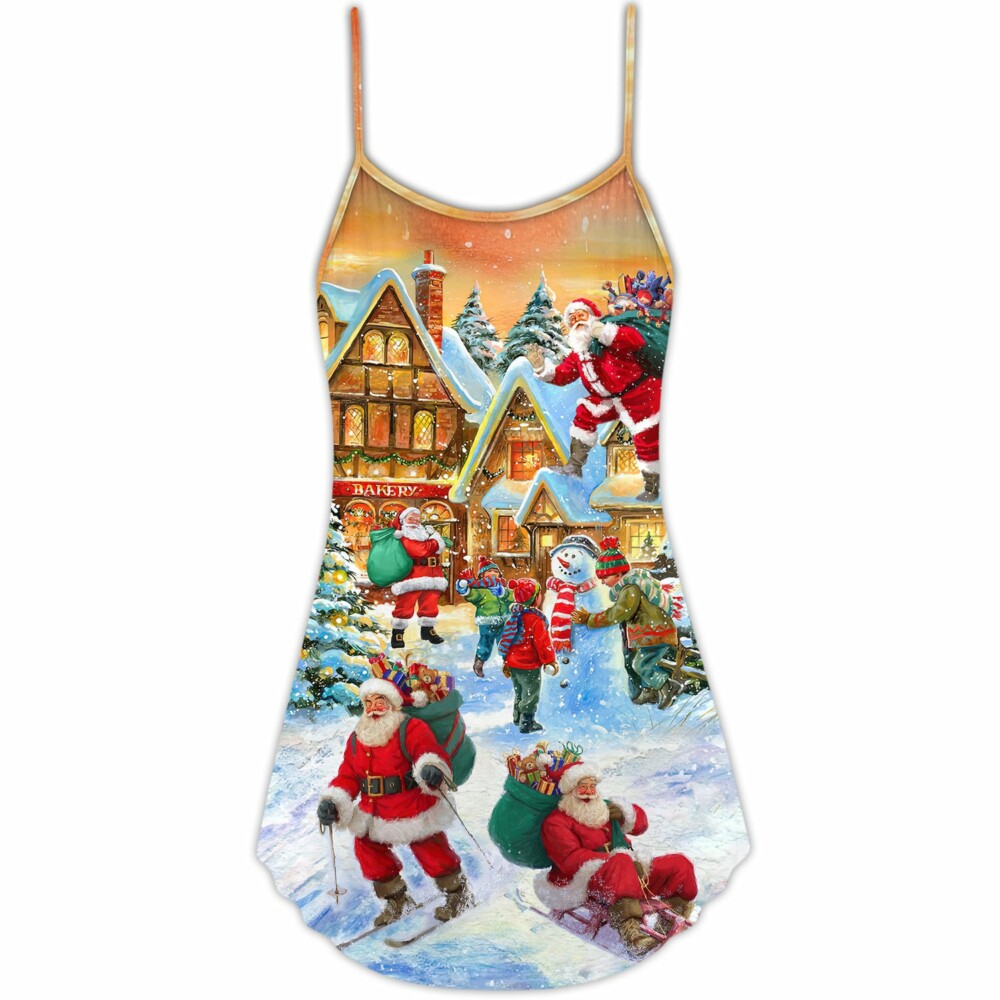 Christmas Santa Claus In The Town Xmas Is Coming - V-neck Sleeveless Cami Dress - Owl Ohh - Owl Ohh