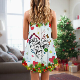 Christmas Sewing Machine My Sewing Space Is My Happy Place - V-neck Sleeveless Cami Dress - Owl Ohh - Owl Ohh