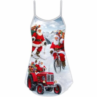 Christmas Having Fun With Santa Claus Gift For Xmas - V-neck Sleeveless Cami Dress - Owl Ohh - Owl Ohh