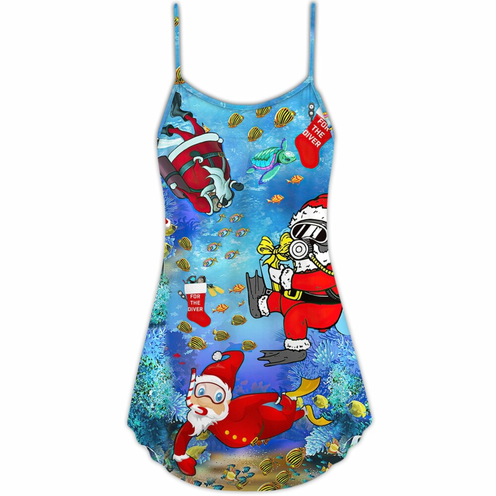Christmas Santa Claus Diving Funny - V-neck Sleeveless Cami Dress - Owl Ohh - Owl Ohh