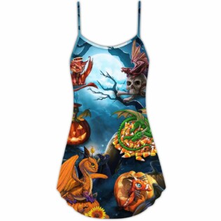 Halloween Dragon Pumpkin Scary Sky Night - V-neck Sleeveless Cami Dress - Owl Ohh - Owl Ohh