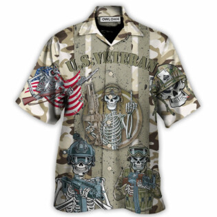 Veteran Us America Flag Skull Style - Hawaiian Shirt - Owl Ohh - Owl Ohh