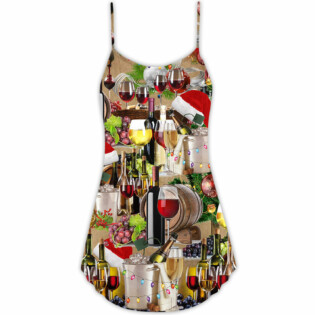 Wine For A Christmas Night - V-neck Sleeveless Cami Dress - Owl Ohh - Owl Ohh