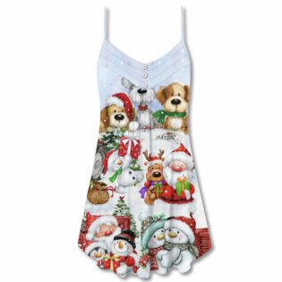 Santa And Snowman Christmas Happy Together - V-neck Sleeveless Cami Dress - Owl Ohh - Owl Ohh
