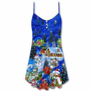 Snowman Chilling With My Snowmies Christmas - V-neck Sleeveless Cami Dress - Owl Ohh - Owl Ohh