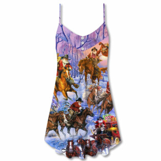 Christmas Santa And Horse Ho Ho Ho Everywhere Merry Xmas - V-neck Sleeveless Cami Dress - Owl Ohh - Owl Ohh