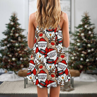 Christmas Cutie Santa And Reindeer Funny Style - V-neck Sleeveless Cami Dress - Owl Ohh - Owl Ohh