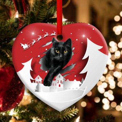 Christmas Black Cat Love Xmas Paper Cut Decor Tree Hanging - Heart Ornament - Owl Ohh - Owl Ohh