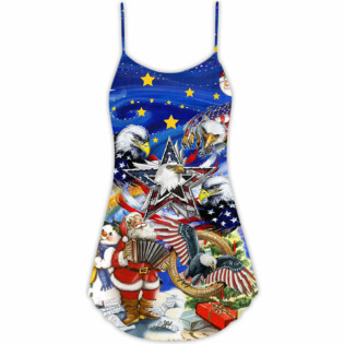 Christmas Friendly Santa With Animals - V-neck Sleeveless Cami Dress - Owl Ohh - Owl Ohh